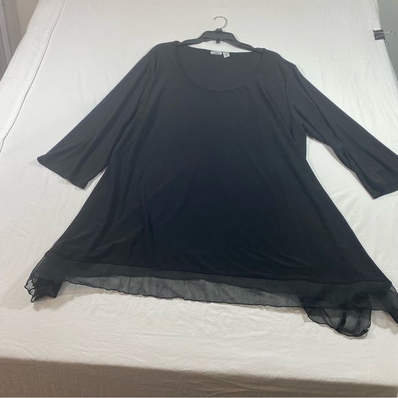 Cato Tops - Cato Sheer Black tunic Top Asymmetrical scoop neckline 3/4 sleeve size 26/28 W